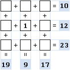 Zahlenrätsel 3x3: Addition online knobeln
