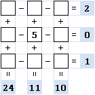 Zahlenrätsel 3x3: Addition & Subtraktion online knobeln