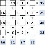 Zahlenrätsel 4x4: Addition online knobeln